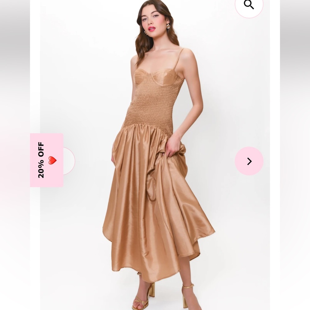 NWT Hutch Lietta Gown Gold Maxi Smocked Size M